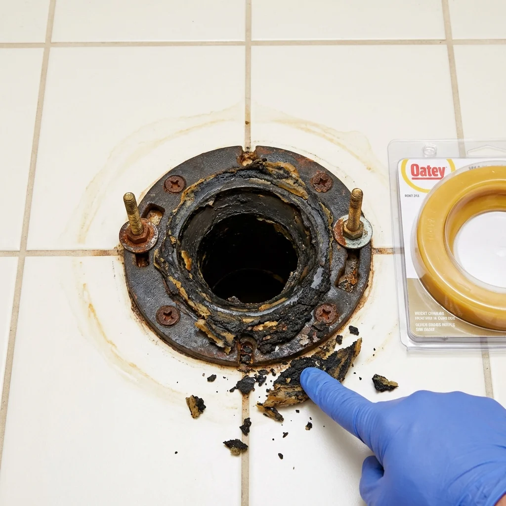 Failed wax ring showing water seepage at the base of a toilet in a Gunnison, CO home